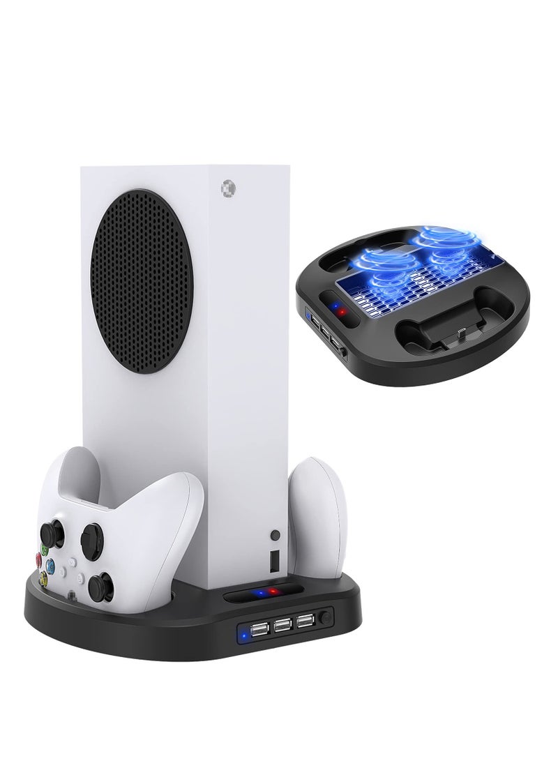 Vertical Charging Stand for Xbox Series S Controllers with Cooling Fan, Charging Station Dock with Dual Controller Charger Ports LED Indicator 3 USB Hubs - Image 1