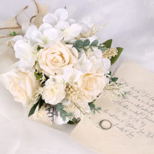 CEWOR Wedding Bouquets for Bride Bridesmaid, White Champagne Artificial Roses Flowers Wedding Decoration (7.5in) - Image 4