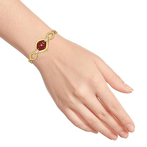 Ajanta Quartz Stainless Steel Watches Analog Studded Gold Band and Maroon Dial Women's Watch for Girls & Miss & Ladies Diamond Studded with Stylish Watches - Image 3