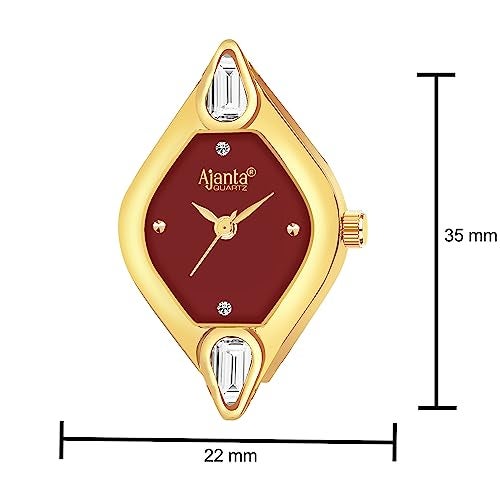 Ajanta Quartz Stainless Steel Watches Analog Studded Gold Band and Maroon Dial Women's Watch for Girls & Miss & Ladies Diamond Studded with Stylish Watches - Image 4