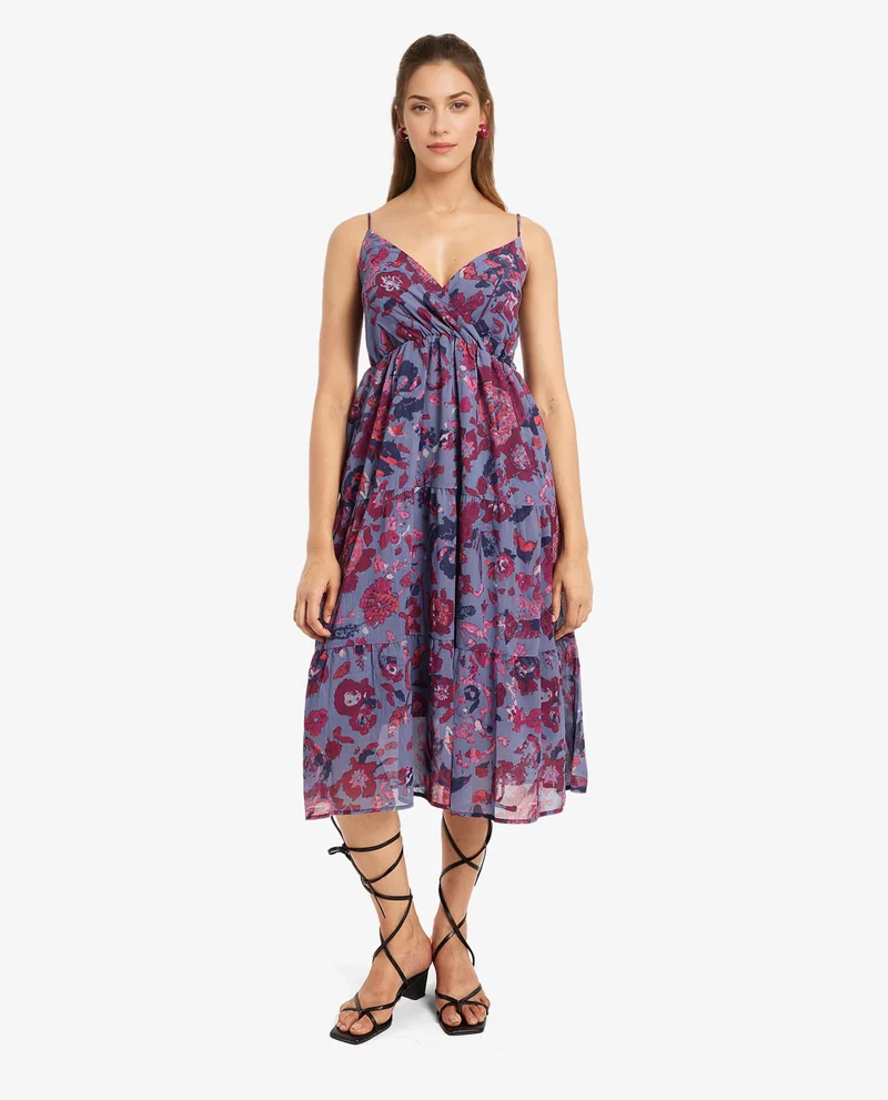 Rareism Women's Floral Midi Dress With Spaghetti Straps