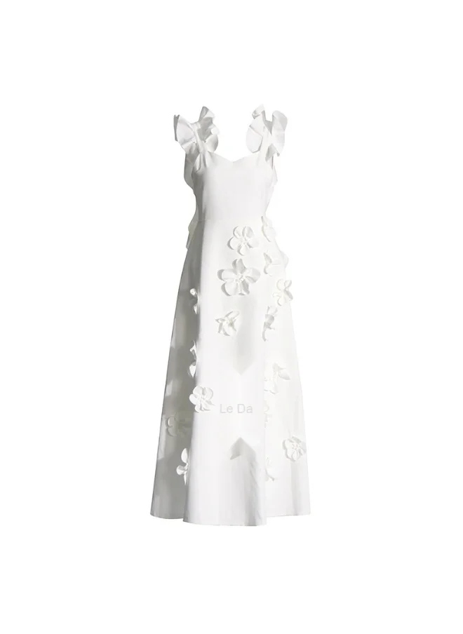 Madam Uniq Elegant Fashion Show Long Dress with Tiered Floral Spaghetti Straps for Women