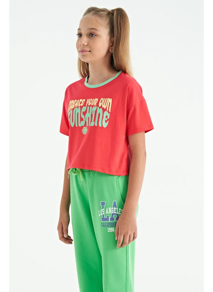 Tommy Life Rose Colorful Text Printed O Neck Oversize Short Sleeve Girls T-Shirt - 75111