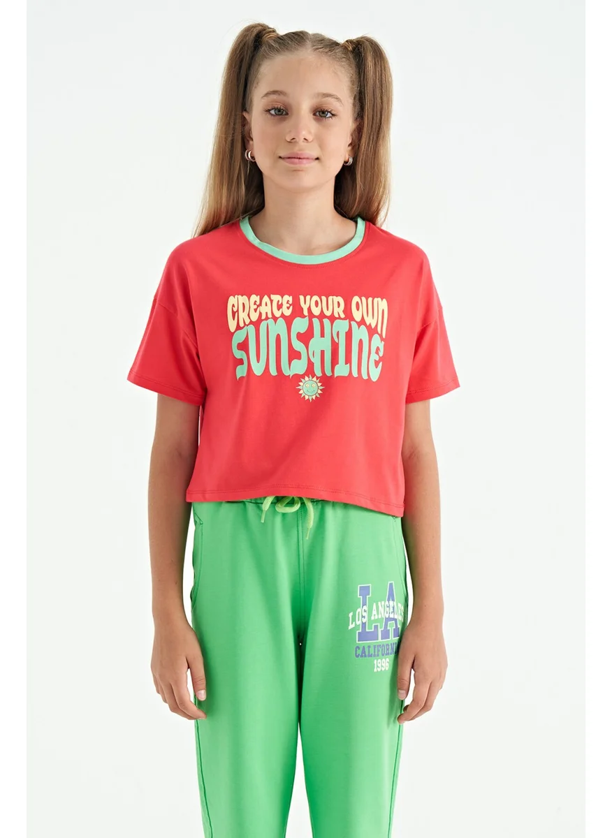 Tommy Life Rose Colorful Text Printed O Neck Oversize Short Sleeve Girls T-Shirt - 75111