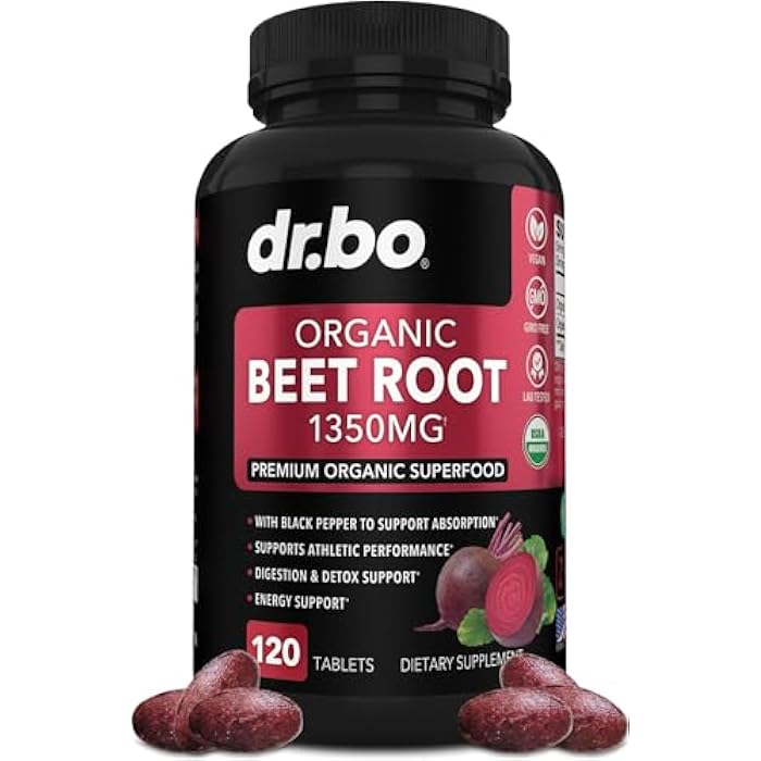 dr.bo Organic Beet Root Capsules Supplements - 1350mg Beetroot Powder Extract Pills, Organic Beet Root Powder Supplement, Super Nitric Oxide Beets High Circulation Total Vitamins Support - 120 Beets Tablets - Image 1