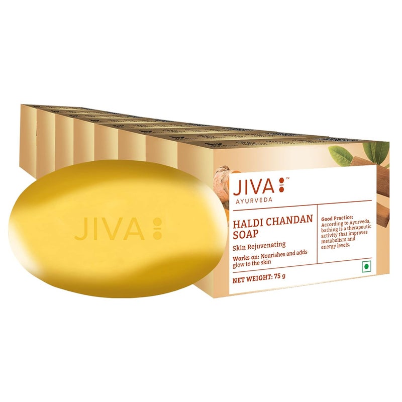 Jiva Ayurveda Haldi Chandan Bathing SoapNatural Haldi Chandan Soap  75 gm   Pack of 8 - Image 1
