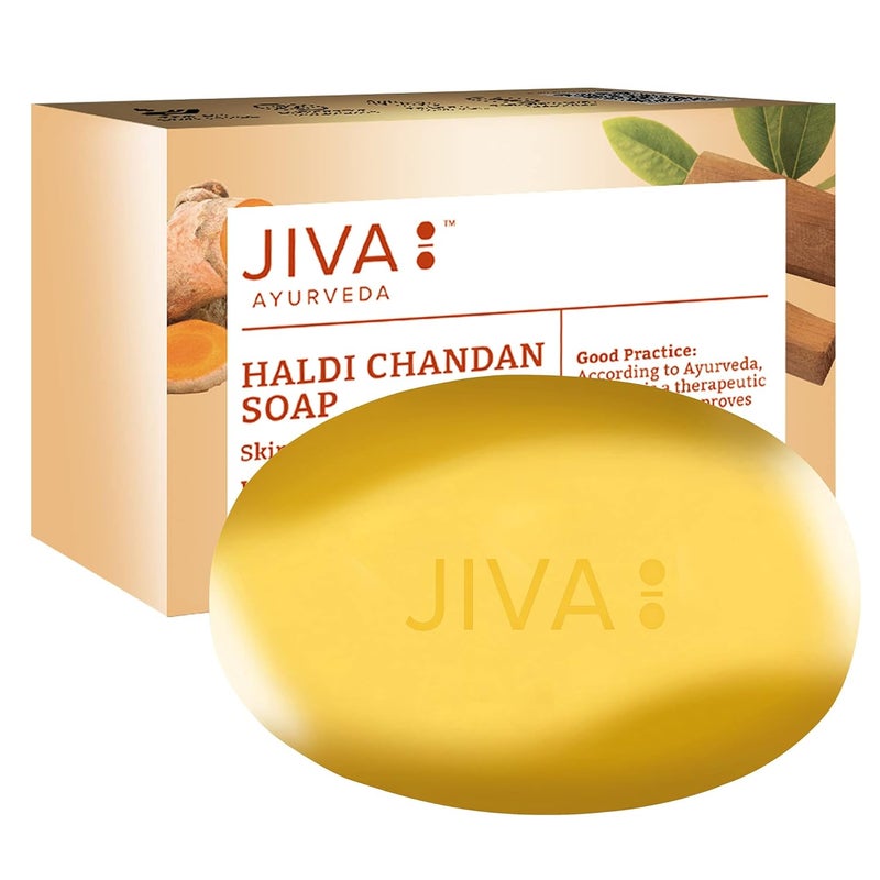 Jiva Ayurveda Haldi Chandan Bathing SoapNatural Haldi Chandan Soap  75 gm   Pack of 8 - Image 2