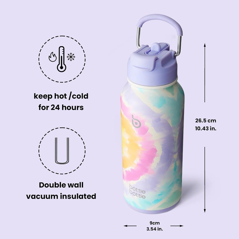 bottle bottle bottlebottle 1L Stainless Steel Water Bottle with Straw - Leakproof Insulated Bottle for Sports and Gym, with Pill Compartment, BPA-Free, Double-Walled (Cotton Candy) - Image 5