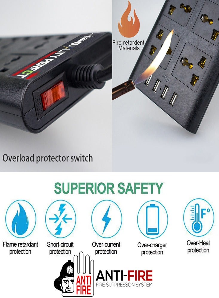 Draxon extension Socket, Draxon antifire surge protector with 6 outlets and 4 USB ports,  power socket 6.6 feet (2 meters) - Image 5