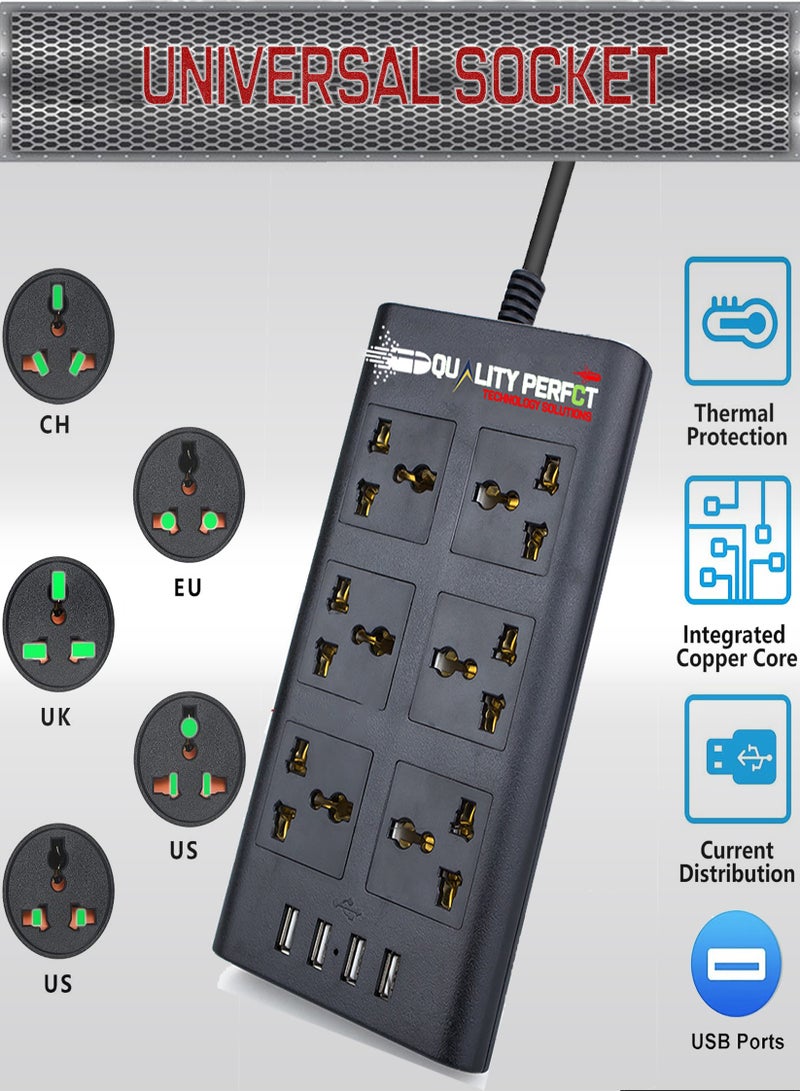 Draxon extension Socket, Draxon antifire surge protector with 6 outlets and 4 USB ports,  power socket 6.6 feet (2 meters) - Image 2