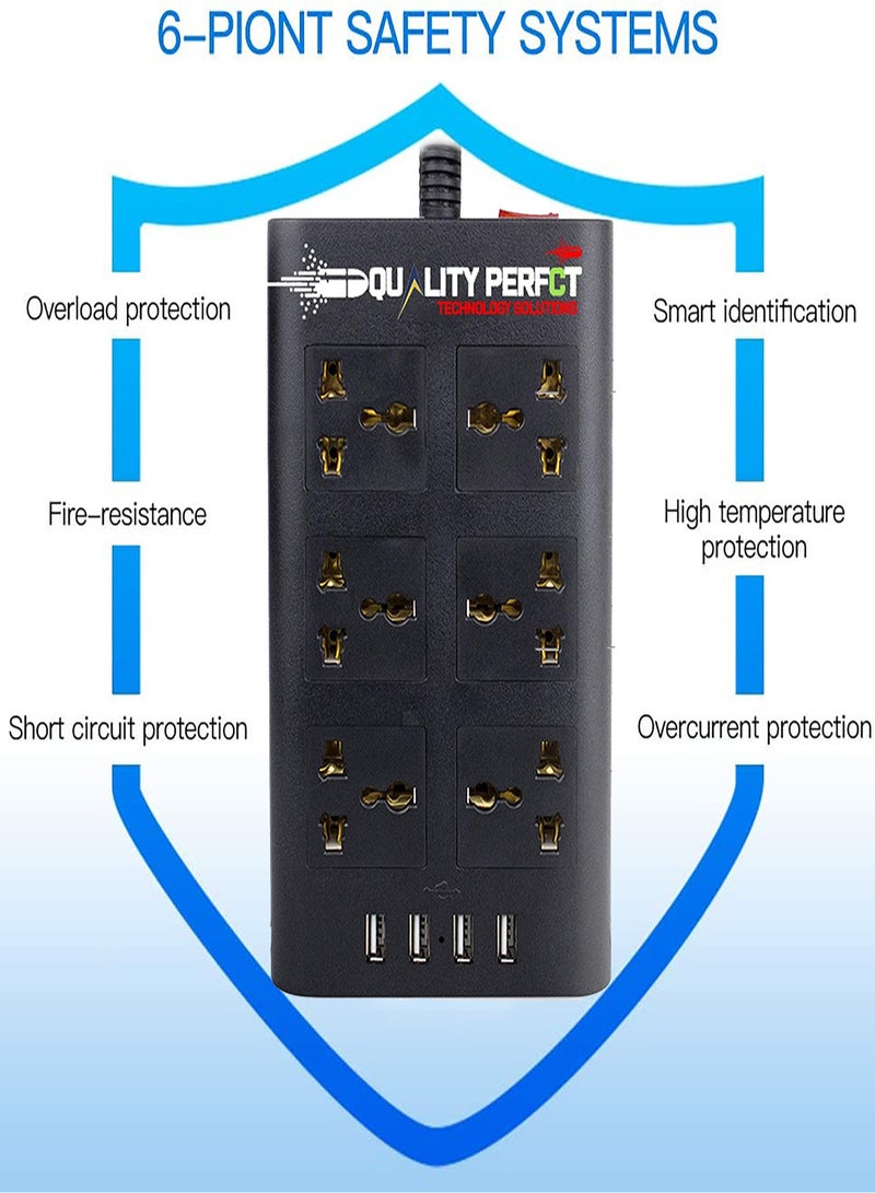Draxon extension Socket, Draxon antifire surge protector with 6 outlets and 4 USB ports,  power socket 6.6 feet (2 meters) - Image 3