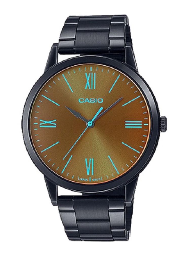 Casio Men Watch Analog Brown Dial Stainless Steel Black ion Plated Band and Case  MTP-E600B-1BDF. - Image 1