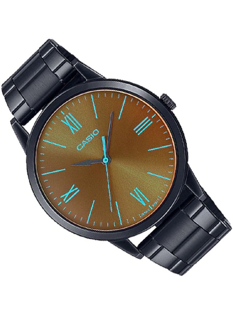 Casio Men Watch Analog Brown Dial Stainless Steel Black ion Plated Band and Case  MTP-E600B-1BDF. - Image 2