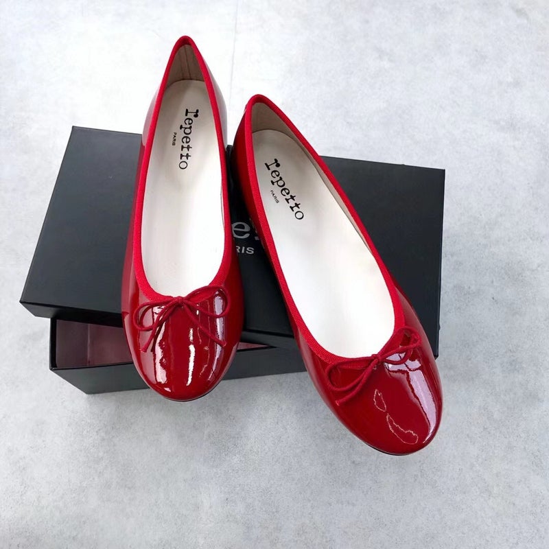 Dongguan Channel Goods! French Elegant Silver Leather Ballet Flats Round Toe Shallow Bow Red Shoes - Image 3
