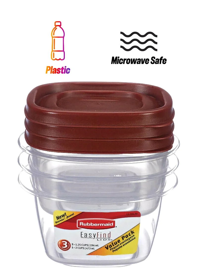 Rubbermaid 6-Piece Dishwasher and Microwave Safe Food Storage Container with Lid Clear and Burgundy 5.1 x 5 x 5 cm 6137772
