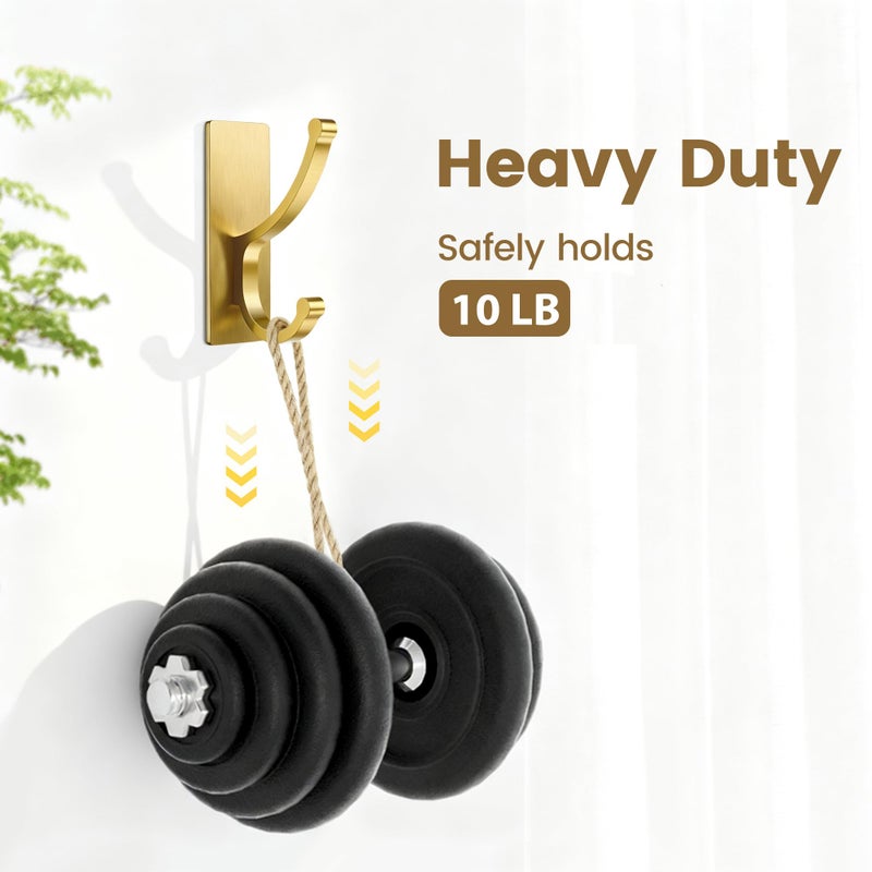 pickpiff Adhesive Wall Hooks with Strip - No Residue, Easy to Remove, Strong Heavy Duty Sticky Towel Hook, 4 Pack Brushed Gold - Image 3