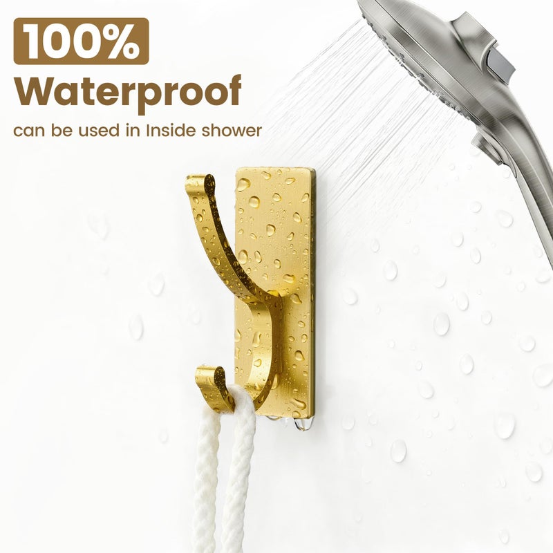 pickpiff Adhesive Wall Hooks with Strip - No Residue, Easy to Remove, Strong Heavy Duty Sticky Towel Hook, 4 Pack Brushed Gold - Image 5