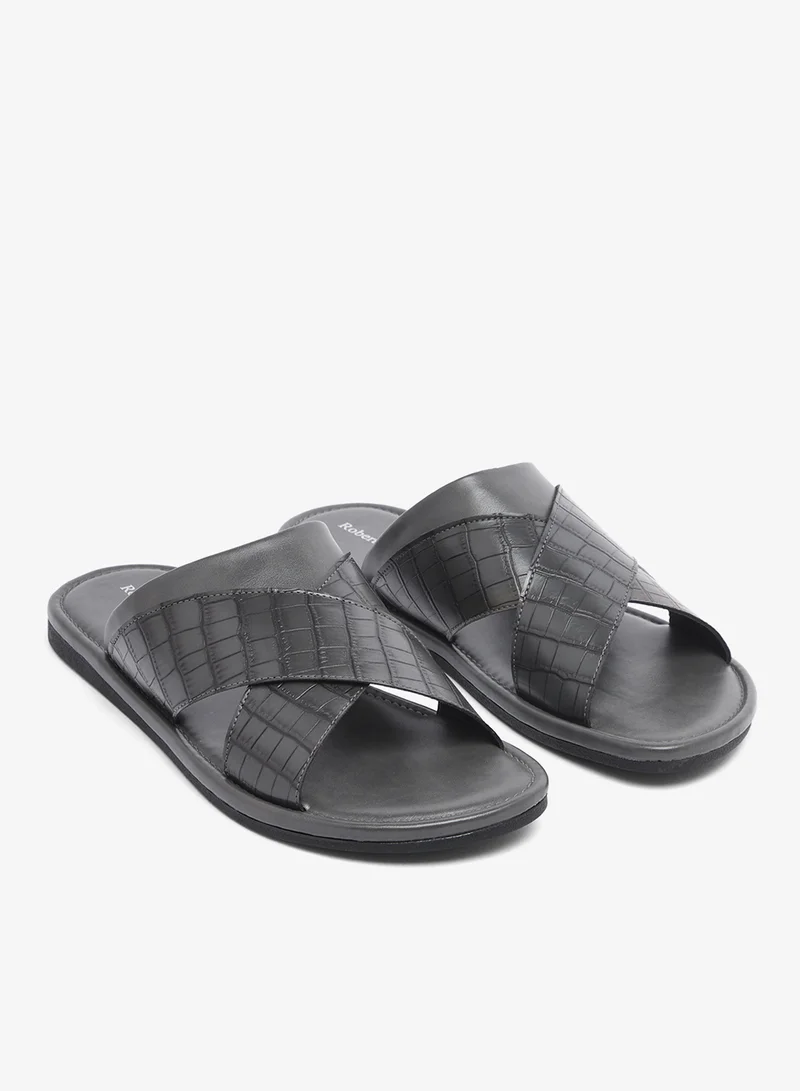 Croc Emboss Cross Strap Sandals