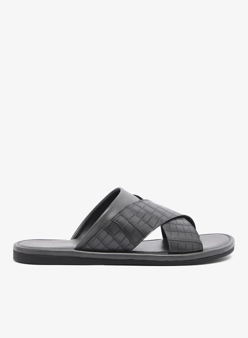 Croc Emboss Cross Strap Sandals