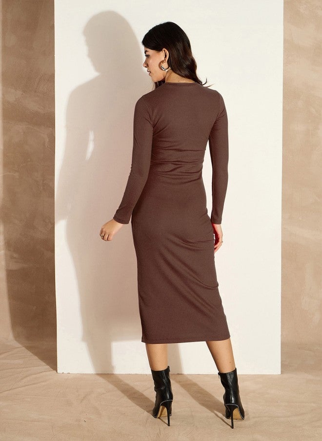 SASSAFRAS Bodycon Midi Dress in Mocha Mousse for Women - Image 4