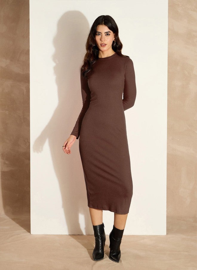 SASSAFRAS Bodycon Midi Dress in Mocha Mousse for Women - Image 1