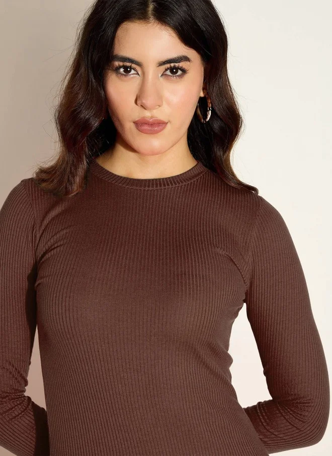 SASSAFRAS Bodycon Midi Dress in Mocha Mousse for Women