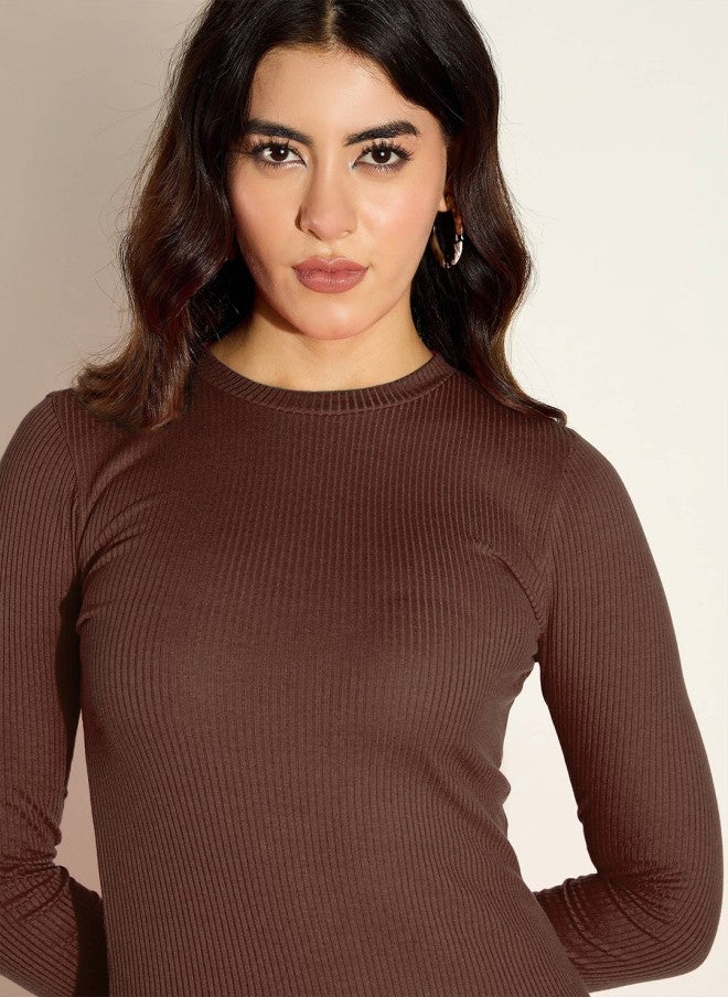 SASSAFRAS Bodycon Midi Dress in Mocha Mousse for Women - Image 2