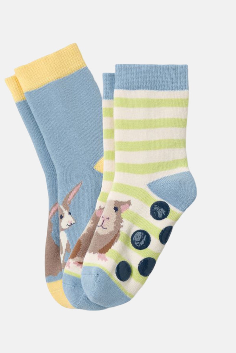 Tchibo Toddlers  Boy 2 Pairs Graphic Print Non Slip Socks, Blue Combo  - Image 2