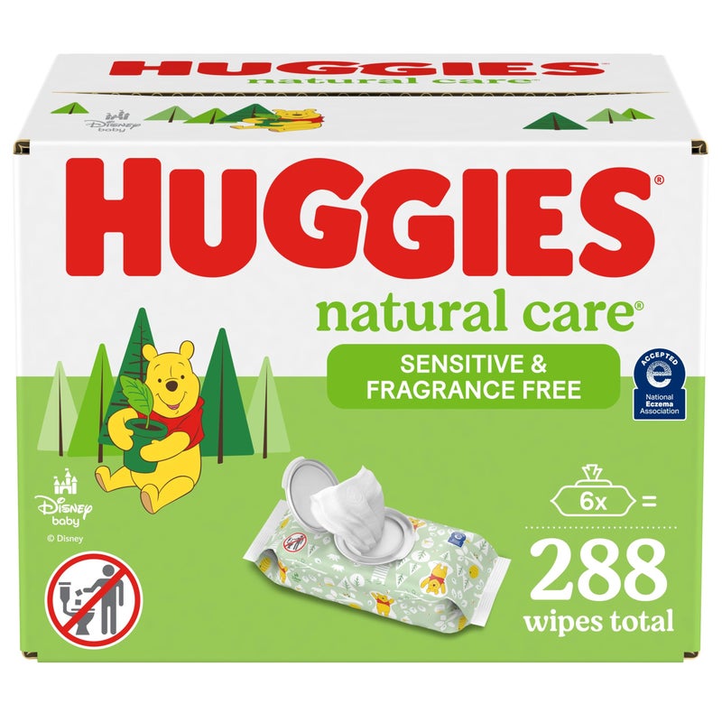 هجيز Huggies Natural Care Sensitive Baby Wipes, Unscented, Hypoallergenic, 6 Flip-Top Packs (288 Wipes Total) - Image 1