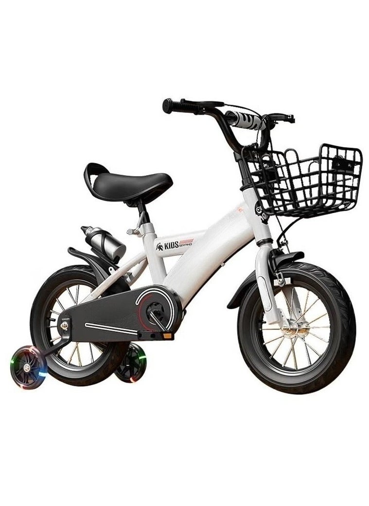 XiuWoo - Children's High Carbon Steel Bicycle with Basket 12 inches with Flashing Assist Wheels Student Bicycle for Children 2-8 years old White - Image 1