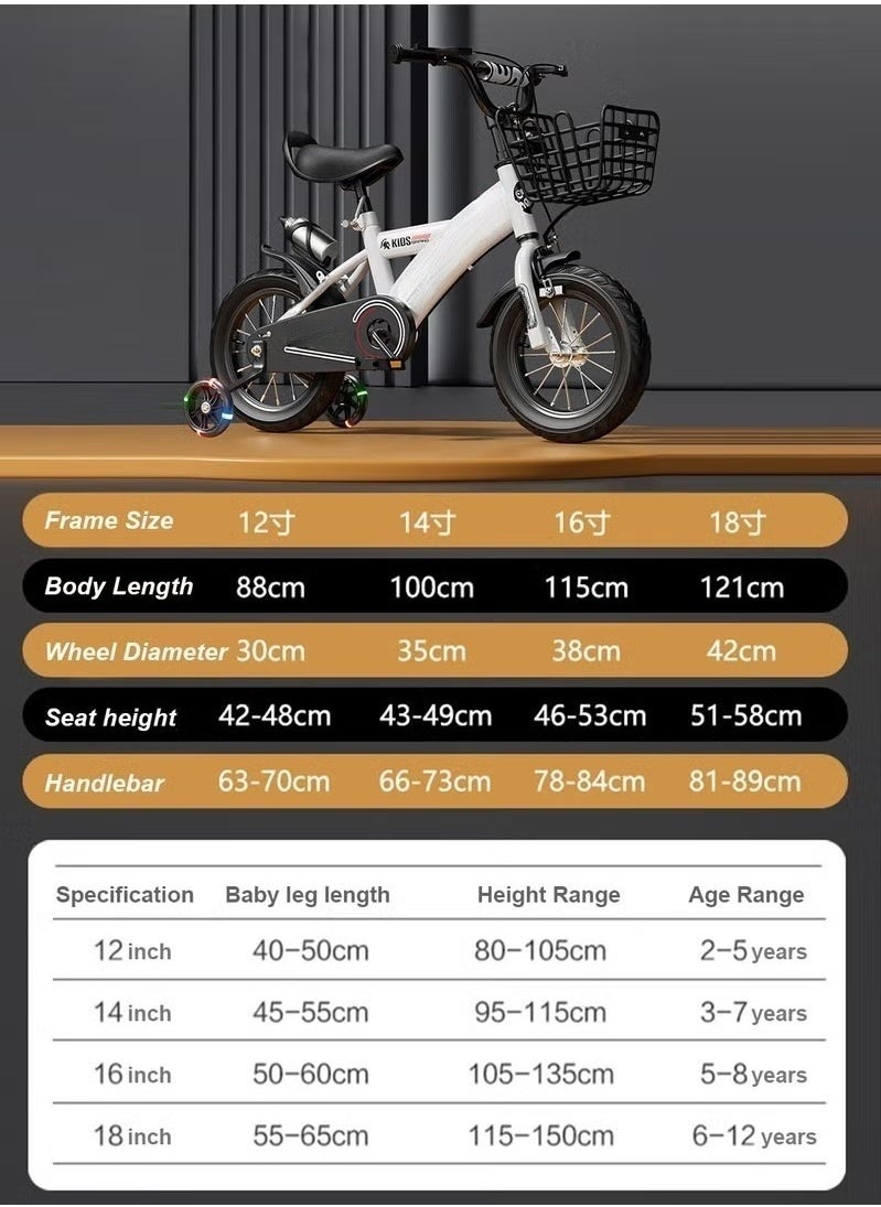 XiuWoo - Children's High Carbon Steel Bicycle with Basket 12 inches with Flashing Assist Wheels Student Bicycle for Children 2-8 years old White - Image 1