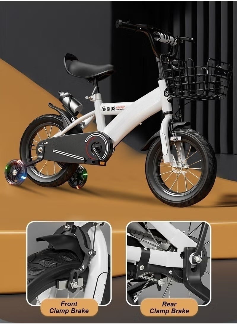 XiuWoo - Children's High Carbon Steel Bicycle with Basket 12 inches with Flashing Assist Wheels Student Bicycle for Children 2-8 years old White - Image 1