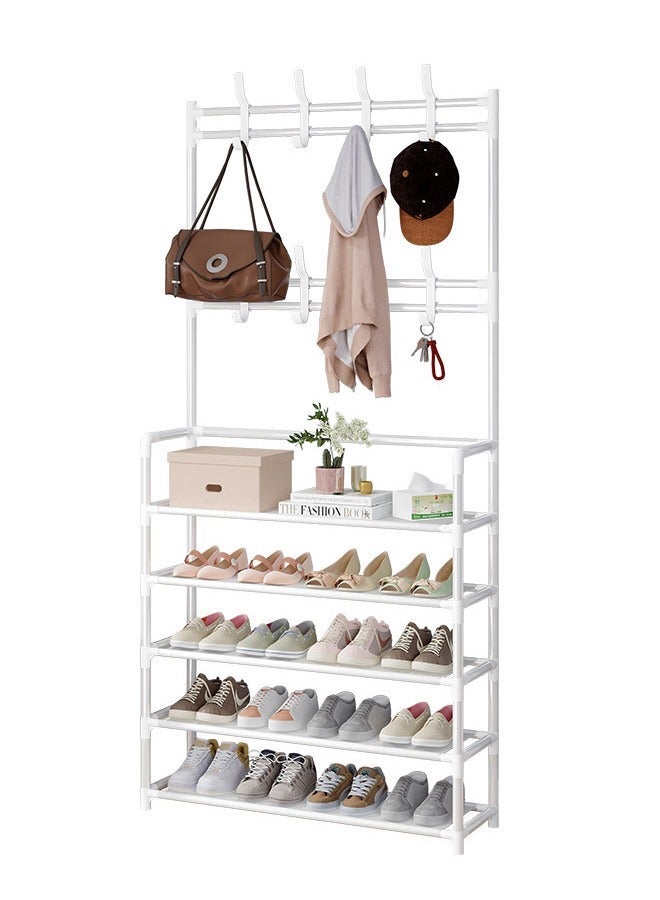 HOMESTAR 5-Tier Metal Entryway Coat And Shoes Rack White