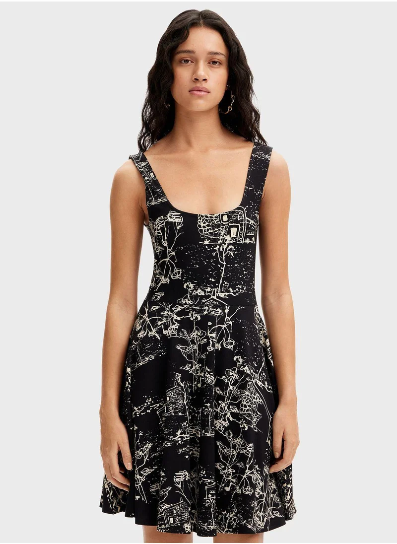 ديسيجوال Square Neck Printed Dress