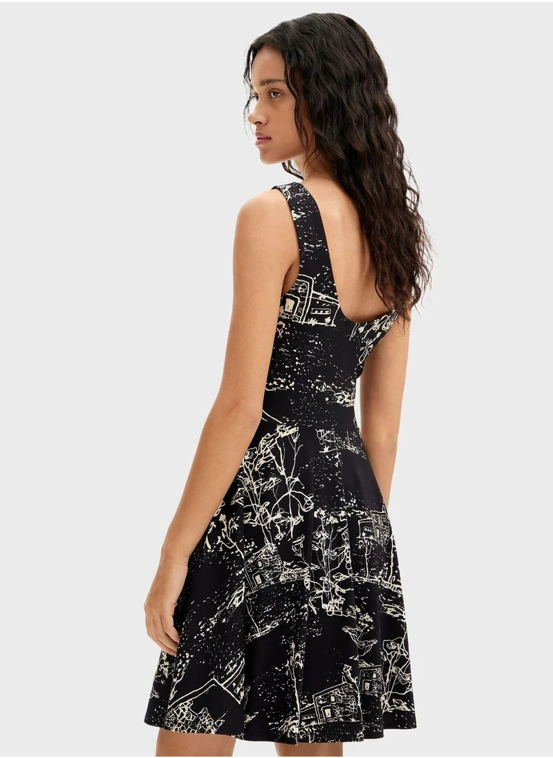ديسيجوال Square Neck Printed Dress
