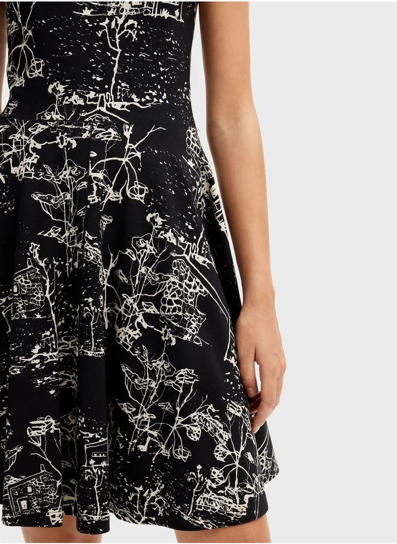 ديسيجوال Square Neck Printed Dress