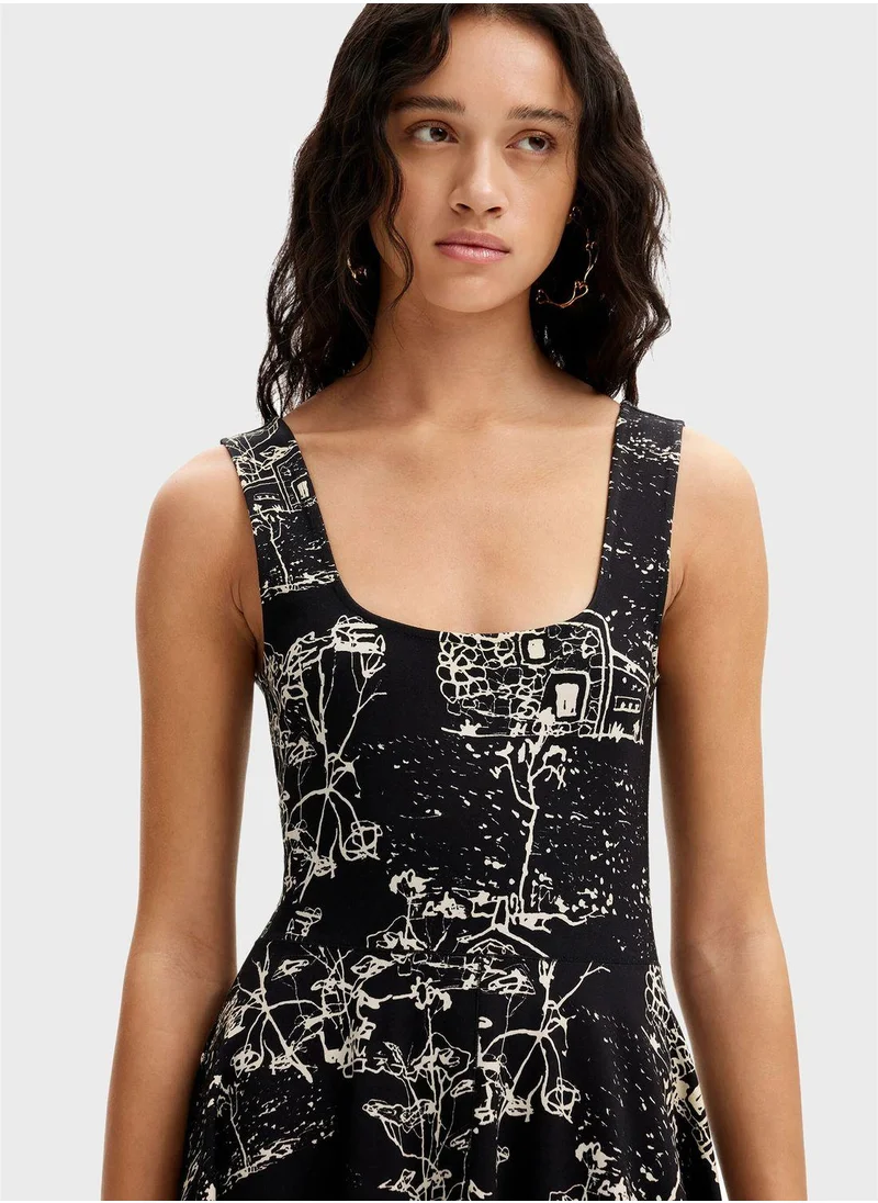 ديسيجوال Square Neck Printed Dress