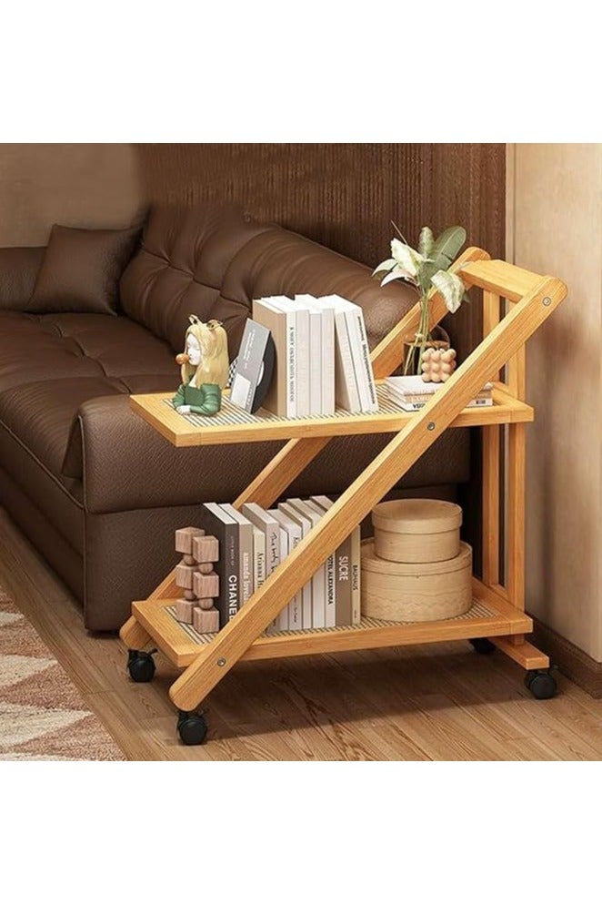 LINGWEI Bamboo Serving Cart Foldable Wooden Kitchen Trolley Kitchen Storage Organizer - Image 1
