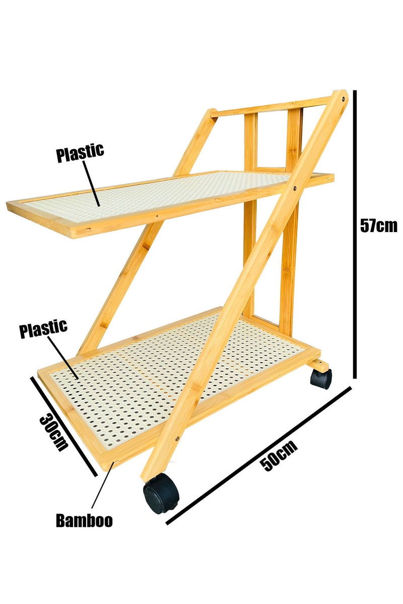 LINGWEI Bamboo Serving Cart Foldable Wooden Kitchen Trolley Kitchen Storage Organizer - Image 4