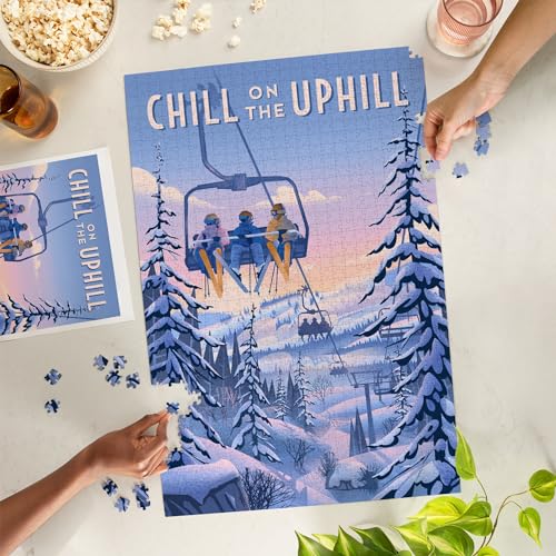 Lantern Press Chill on The Uphill Ski Lift 1000 Piece Jigsaw Puzzle for Adults Made in USA with Reference Poster - Image 5