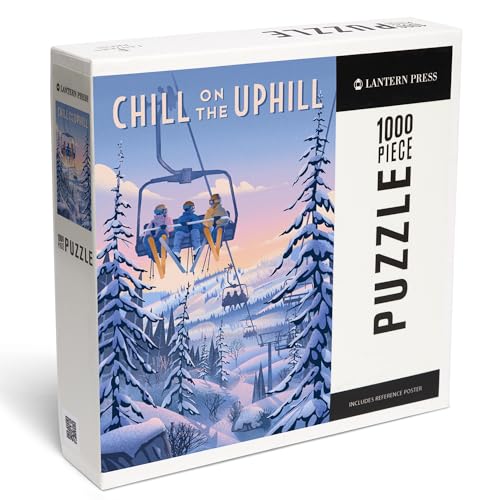 Lantern Press Chill on The Uphill Ski Lift 1000 Piece Jigsaw Puzzle for Adults Made in USA with Reference Poster - Image 1