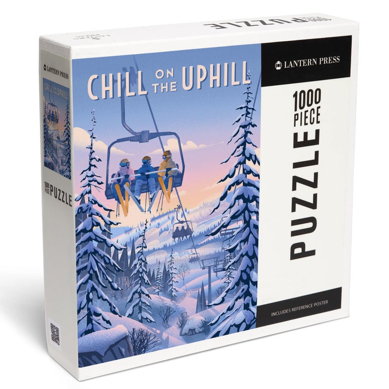 Lantern Press Chill on The Uphill Ski Lift 1000 Piece Jigsaw Puzzle for Adults Made in USA with Reference Poster - Image 3