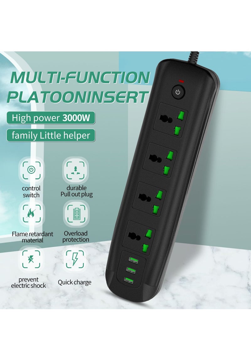 GULFLINK Power Extension Cord 2 Meter Cable With 4 Power Socket 3 USB Power Strip White - Image 3