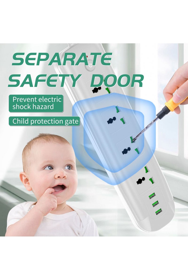 GULFLINK Power Extension Cord 2 Meter Cable With 4 Power Socket 3 USB Power Strip White - Image 4