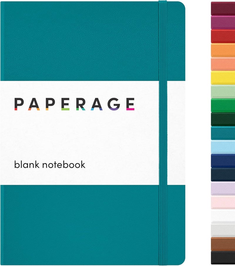 ببرج دفتر يوميات PAPERAGE فارغ، (فيروزي)، 160 صفحة، مقاس متوسط 5.6 بوصة × 8 بوصة - ورق سميك 100 جرام – دفتر يوميات بغلاف صلب للعمل، المدرسة، تدوين الملاحظات أو الرسم - Image 1