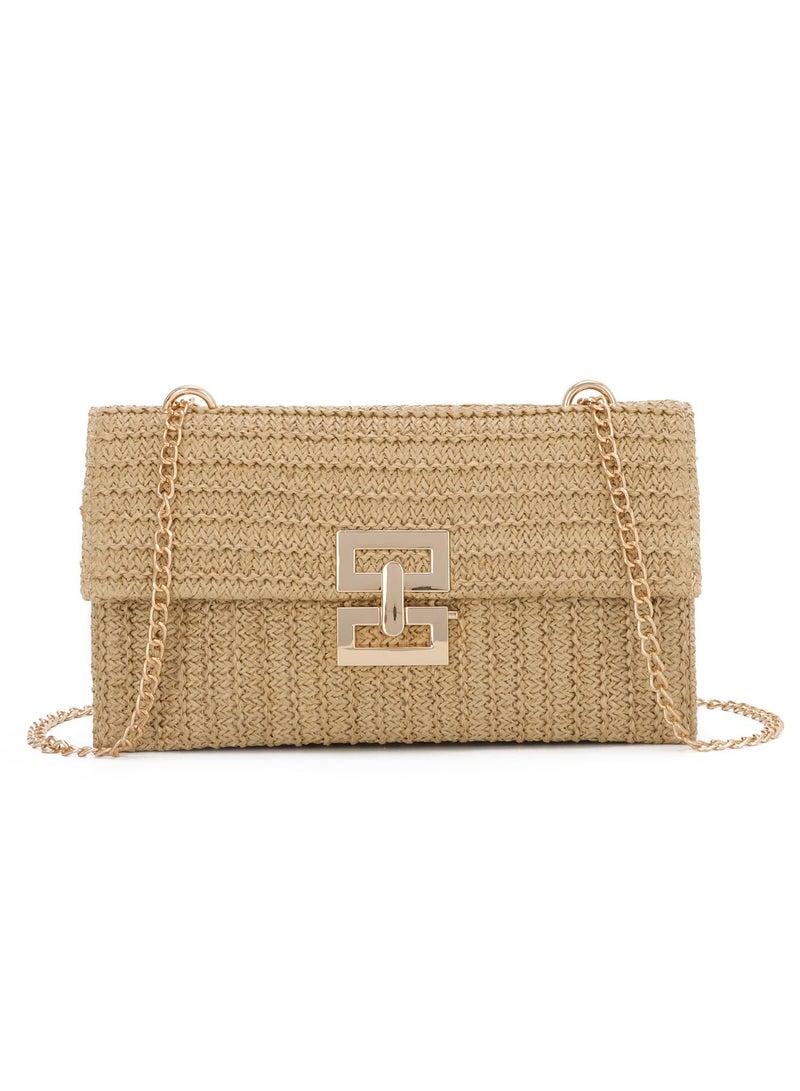 SYOSI Straw Clutch Purses for Women, Summer Beach Rattan Handbag, Boho Woven Envelope Wallet, Fold-Over Chain Crossbody Shoulder Bag, Evening Bag for Casual or Formal Outfits - Image 1