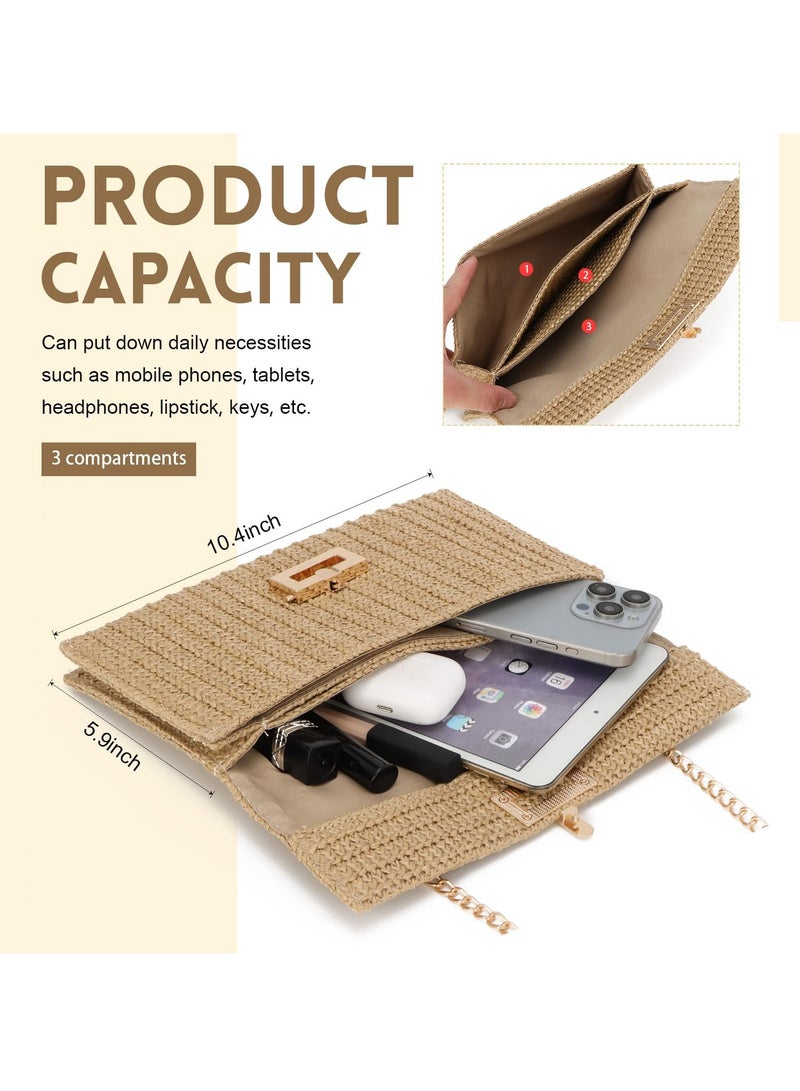 SYOSI Straw Clutch Purses for Women, Summer Beach Rattan Handbag, Boho Woven Envelope Wallet, Fold-Over Chain Crossbody Shoulder Bag, Evening Bag for Casual or Formal Outfits - Image 3