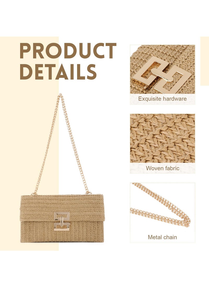 SYOSI Straw Clutch Purses for Women, Summer Beach Rattan Handbag, Boho Woven Envelope Wallet, Fold-Over Chain Crossbody Shoulder Bag, Evening Bag for Casual or Formal Outfits - Image 2