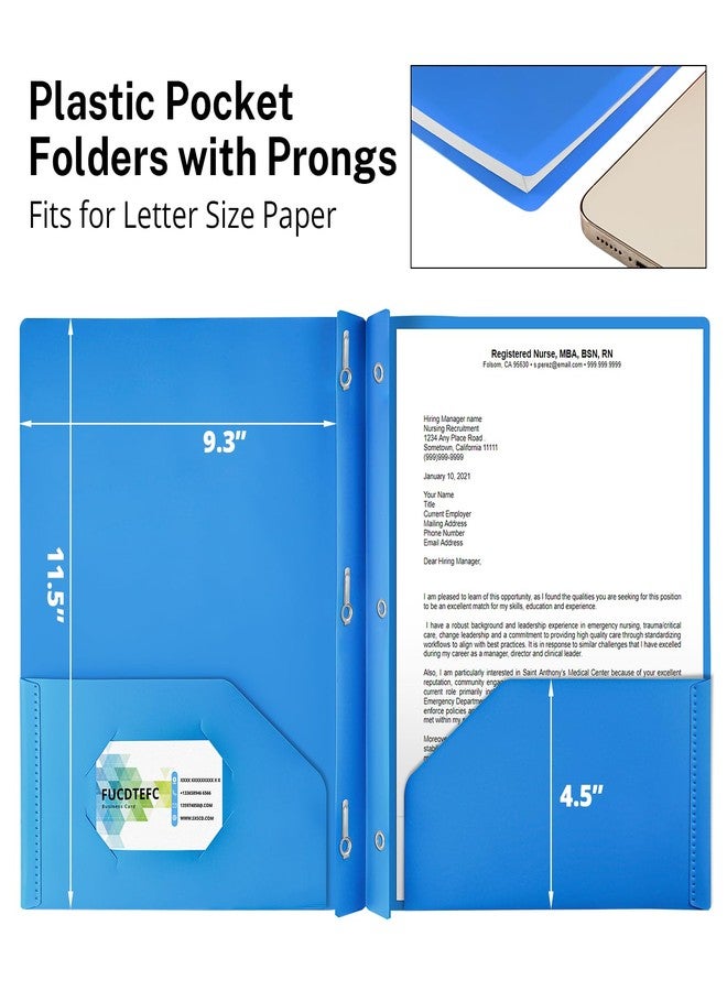 FUCDTEFC 2 Pocket Folder with Prong, 6 Pack Plastic Folders with Pockets, File Folders with Fasteners, Heavy Duty Two Pocket 3 Prong Folders for Office Supplies School Letter Size, 6 Bright Color - Image 2