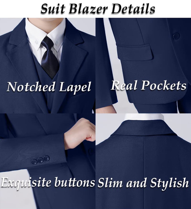 Yavakoor Boys Suit Navy Slim Fit Suits for Kids Formal Outfit Boy Tuxedo with Blazer Vest Pants Shirt and Tie Size 6 - Image 3